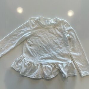 White long sleeve gold speckled ruffle shirt